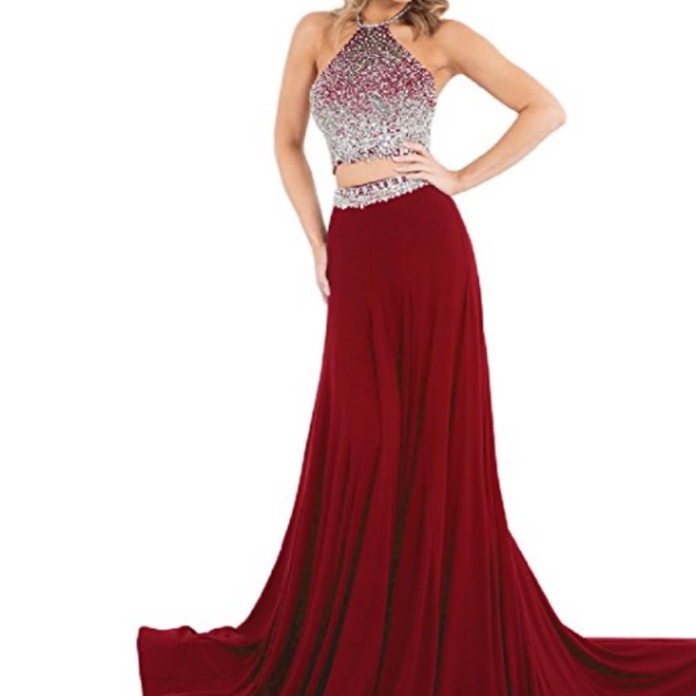 Burgundy Two-Piece Prom Dress